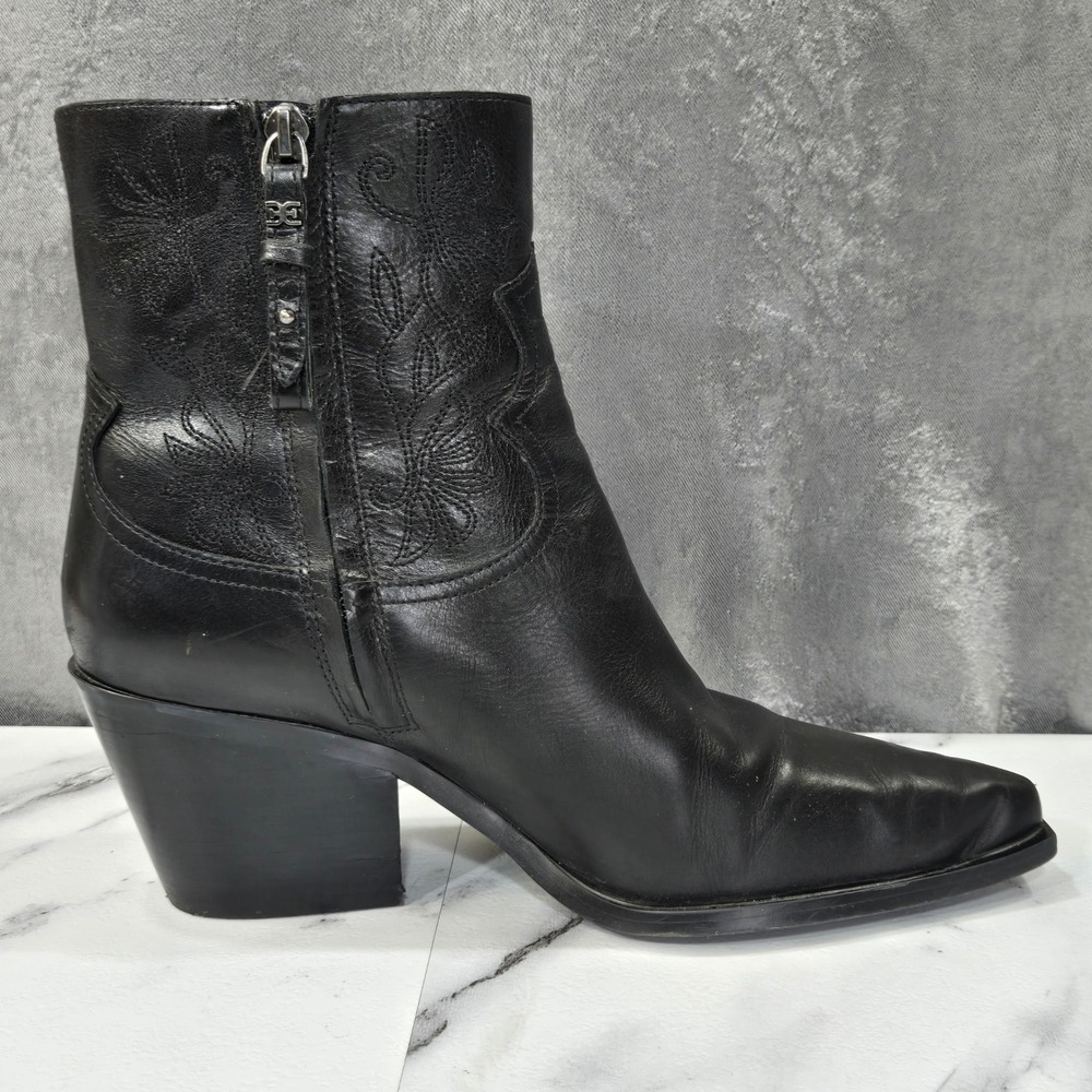 Sam Edelman Wilda Western Boots Womens 9 Black Leather Embroidered Pointed Ankle - Picture 2 of 10